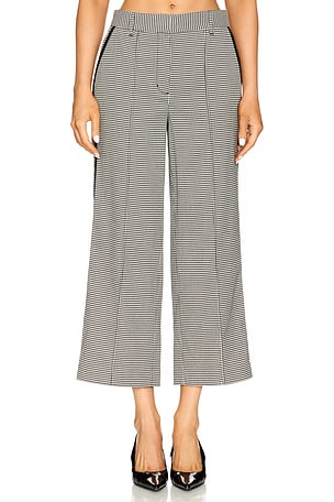 SIMKHAI Miki Cropped Button Hem Pant in Black,White