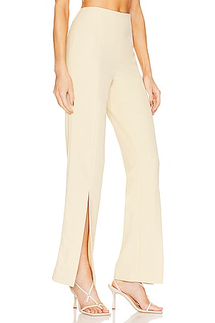 SIMKHAI Chase Technical Cocktail Crepe Slit Front Pant in Beige