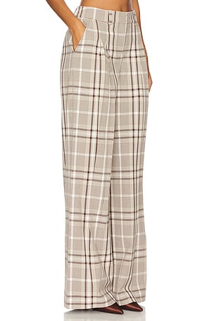 SIMKHAI Leroy Pleated Wide Leg Pant in Tan