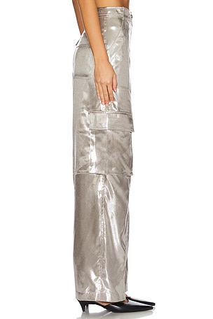 SIMKHAI Beatriz Wide Leg Cargo Pant in Metallic Silver