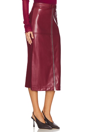 SIMKHAI Bianca Faux Leather Midi Skirt in Burgundy