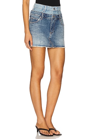 SIMKHAI Salix Double Waistband Mini Skirt in Blue