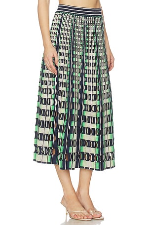 SIMKHAI Drue Midi Skirt in Navy,Green