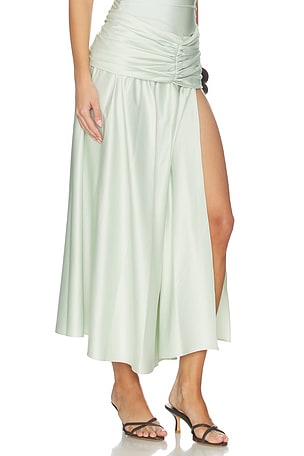 SIMKHAI Gianna Draped Midi Skirt in Mint