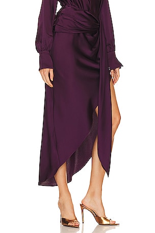 SIMKHAI Elisabetta Draped Midi Skirt in Wine