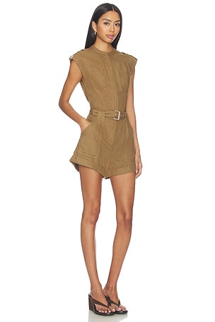 SIMKHAI Tinka Belted Romper in Tan