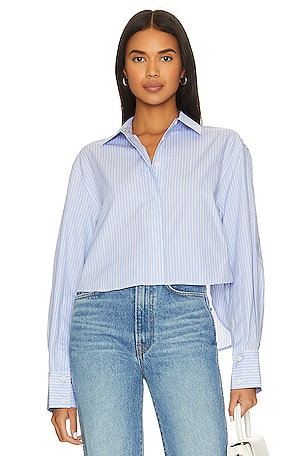Maxine Cotton Poplin Stripe Shirt - Blue Stripe