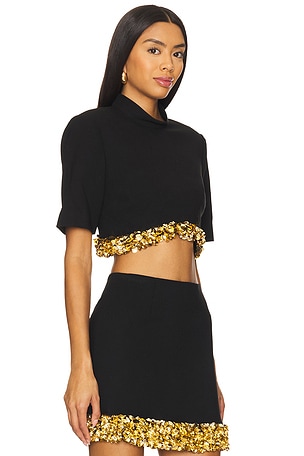 SIMKHAI Jalen Short Sleeve Cropped Top in Black