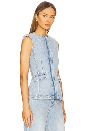 SIMKHAI Charley Sleeveless Button Up Top in Blue