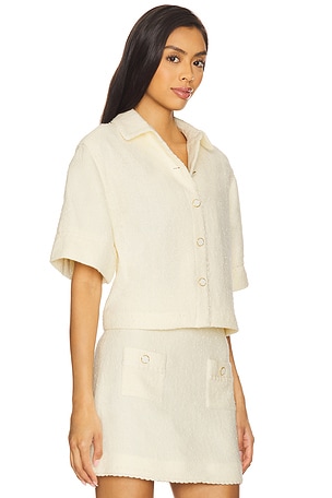 SIMKHAI Khloe Short Sleeve Button Down Top in Ivory