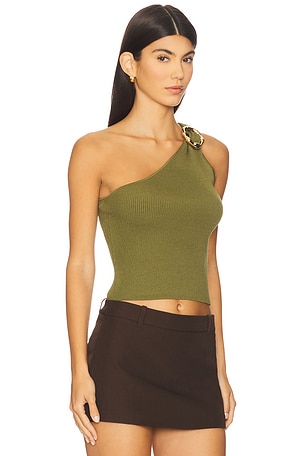 SIMKHAI Fenix One Shoulder Top in Olive