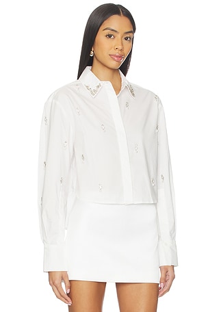SIMKHAI Renata Embellished Button Down Shirt in White. Size XS. Also