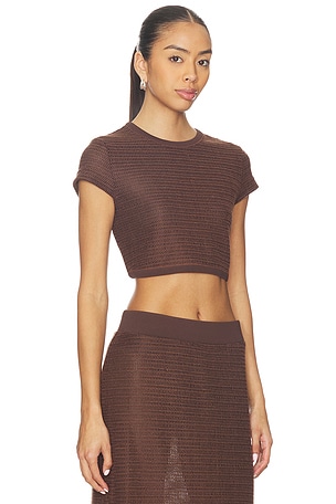 SIMKHAI Lidie Short Sleeve Top in Chocolate. Size XS. Also