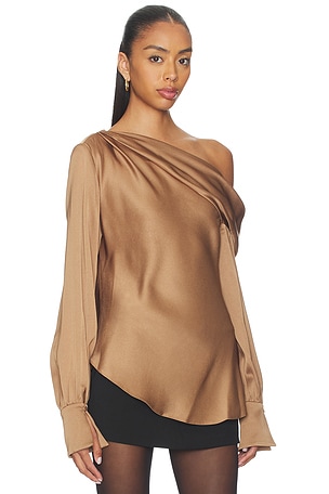 SIMKHAI Alice One Shoulder Top in Brown