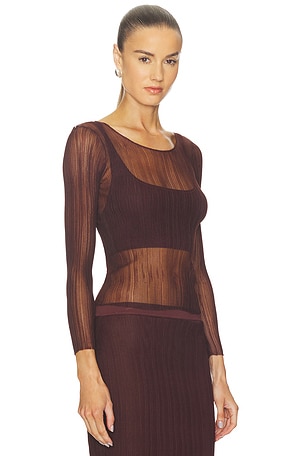 SIMKHAI Leonie Long Sleeve Top in Brown. Size XS. Also