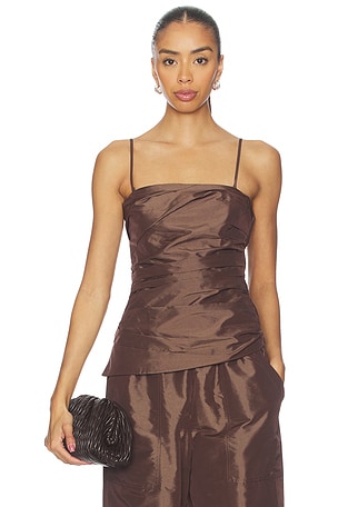SIMKHAI Emerson Ruched Bustier Top in Chocolate