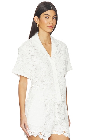 SIMKHAI Glenn Lace Camp Shirt in Ivory