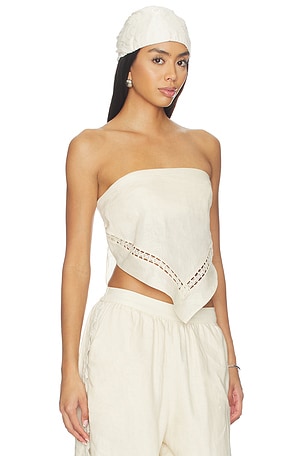 SIMKHAI Lahni Linen Lace Top in Beige