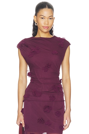 Tessa Short Sleeve Floral Applique Top SIMKHAI