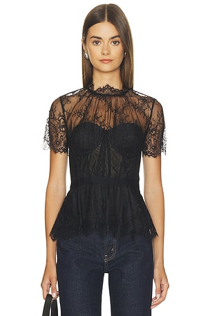 Kehlani Lingerie Lace Short Sleeve Bustier Top SIMKHAI