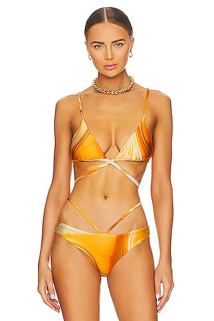 Harlen Marble Printed Swimwear Tie Front Bikini Top SIMKHAI