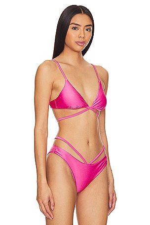 SIMKHAI Harlen Tie Front Bikini Top in Pink