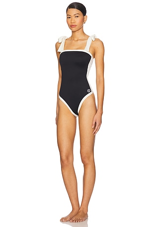 SIMKHAI Piper Bow Tie Strap One Piece Swimsuit in Black