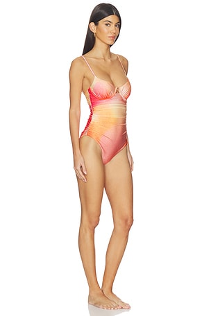 SIMKHAI Laine Ruched One Piece in Orange,Red. Size XS. Also