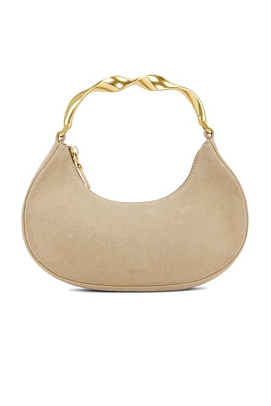 SIMKHAI Nixi Suede Twist Handle Bag in Nude