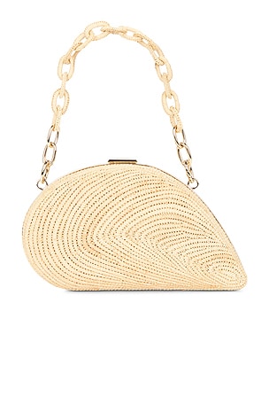 SIMKHAI Bridget Raffia Oyster Shell Clutch in Neutral