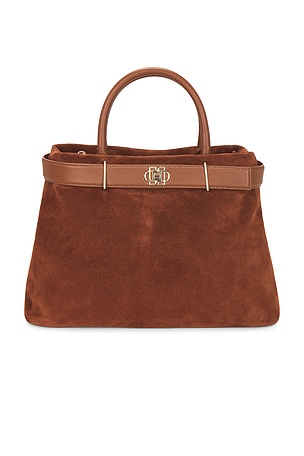 SIMKHAI Roan Suede Top Handle Tote in Brown