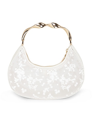 SIMKHAI Nixi Floral Embroidered Mesh Twist Handle Bag in White