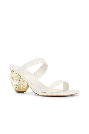 SIMKHAI Marion Leather Shell Heel in White,Metallic Gold. Size 37. Also