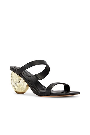 SIMKHAI Marion Metallic Leather Shell Heel in Black,Metallic Gold