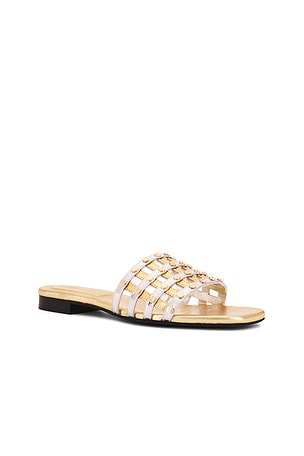 SIMKHAI Rivet Flat Sandal in Metallic Silver