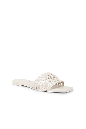 SIMKHAI Dion Woven Leather Flat Sandal in Cream