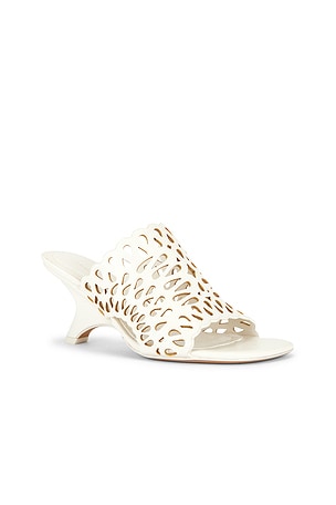SIMKHAI Shadow Mule Laser Cut Leather Sandal in Cream
