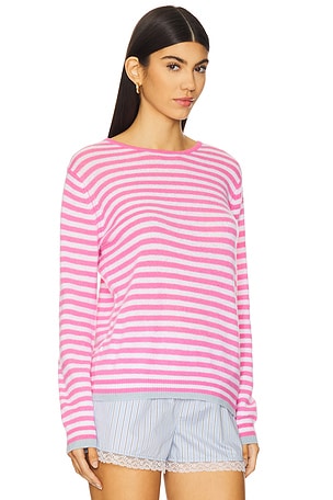 JUMPER 1234 Tipped Little Stripe Crew Sweater in Pink