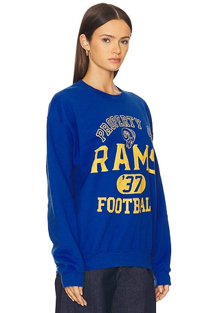 Junk Food Rams Property Crew Fleece Sweatshirt in Blue. Size XS. Also