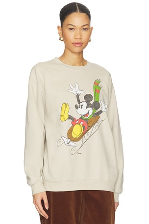 Junk Food Mickey Sledding Sweatshirt in Cream