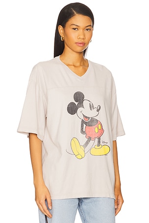 Junk Food Mickey 28 V-Neck Tee in Brown. Size S/M. Also