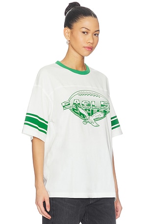 Junk Food Eagles Oversized Stripe Ringer Tee in White