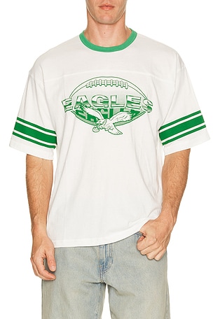 Junk Food Eagles Oversized Stripe Ringer Tee in White