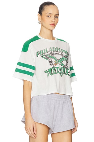 Junk Food Eagles Striped Crop Tee in White,Green