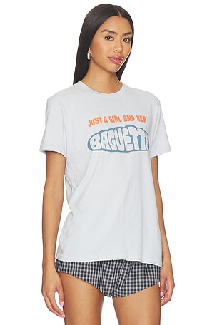 Junk Food Just A Girl And Her Baguette The Vintage Tee in Baby Blue