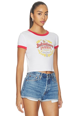 Junk Food Budweiser Ringer Baby Tee in White. Size XS. Also