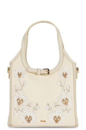 JW PEI Brooke Mini Belted Embellished Orchid Beaded Top Handle Bag in Ivory