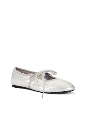 JW PEI Erika Topstitching Lace-Up Ballet Flats in Metallic Silver