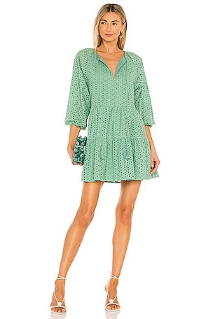 Karina Grimaldi Irina Eyelet Mini Dress in Sage | REVOLVE Karina Grimaldi Irina Eyelet Mini Dress in Sage | REVOLVE