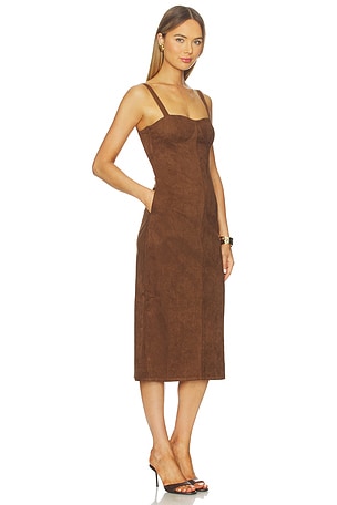 Karina Grimaldi Olivia Suede Midi Dress in Chocolate